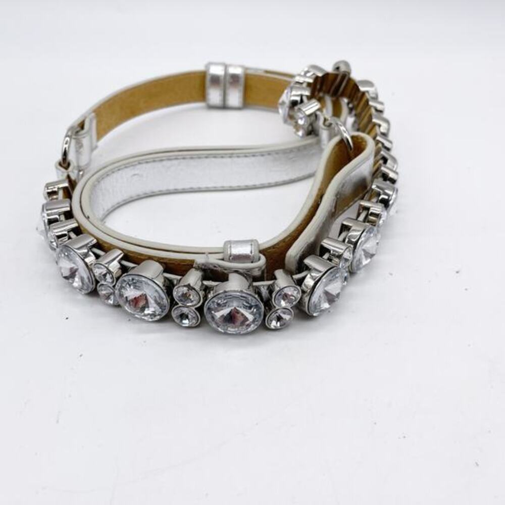 Chico's Womens Silver Leather Swarovski‎ Touchstone Belt Size M/L